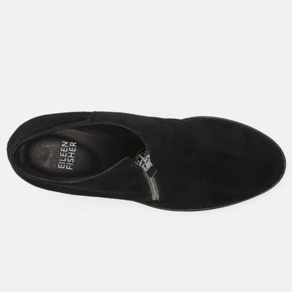 Eileen Fisher Alto Black Suede Wedge Ankle Boots Booties Platform Size 7 Zip - Picture 3 of 14